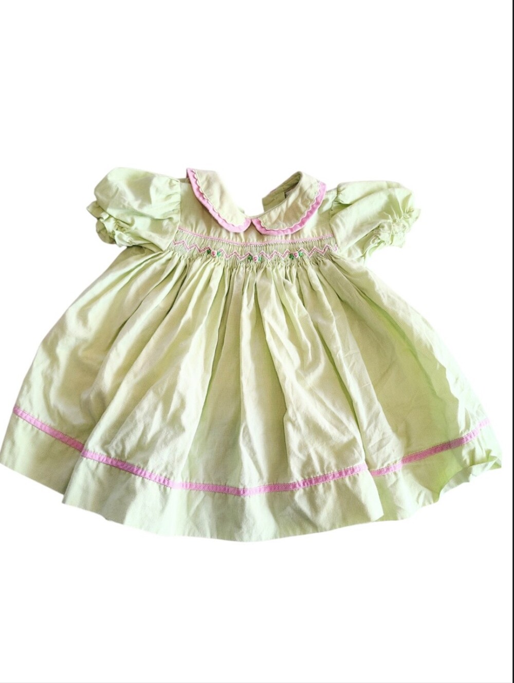 Petit Ami Lime Green And Pink Checkered Pleated Rose Dress Size 3 Months